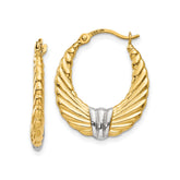 14k Yellow Gold and Rhodium Designer Hoop Earrings, 20mm